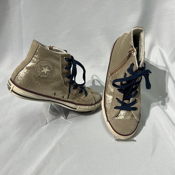 Chuck Taylor Converse All Star Hi Tops - Gold Glitter, Tan Faux Suede - size 5 - Picture 14 of 14